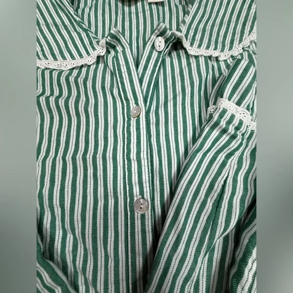 Rachel Ashwell Green Striped Cotton Pajama Set with Lace Trim -Women's Sleepwear - Picture 3 of 16